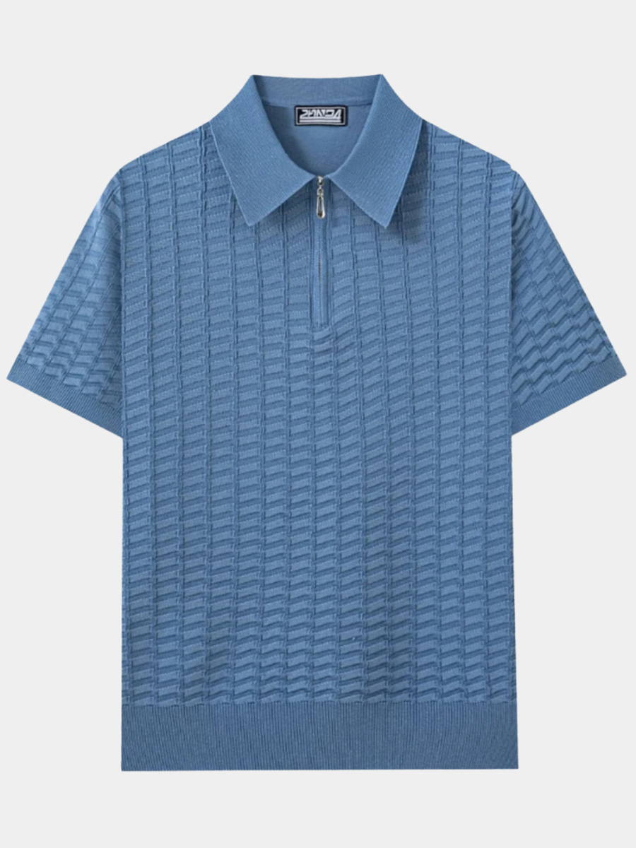 Men's Smart-Casual Viscose Knit Polo Shirt | Zip Neck & Ribbed Hem