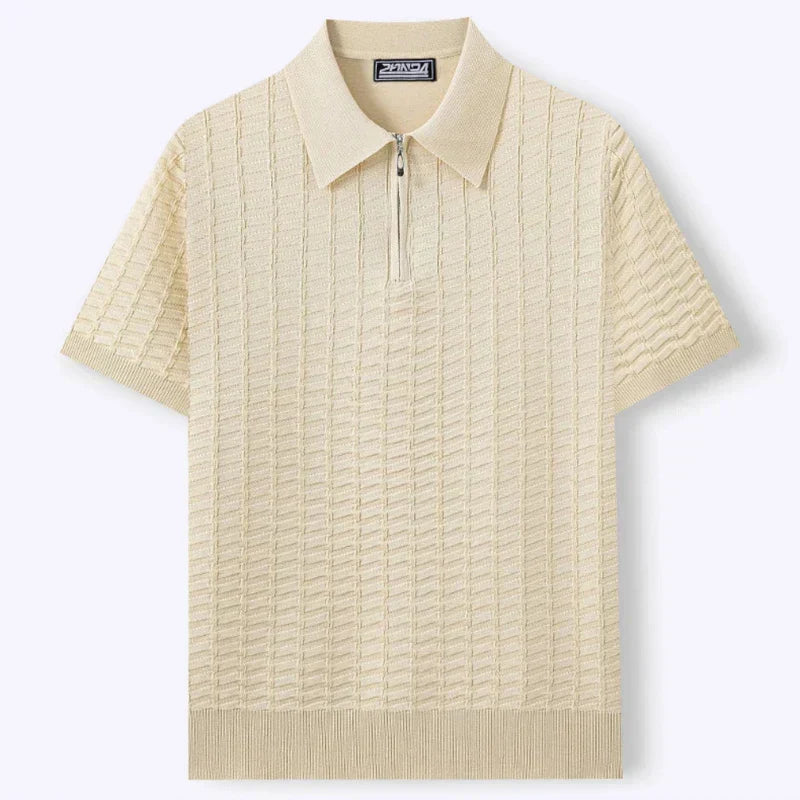 Men's Smart-Casual Viscose Knit Polo Shirt | Zip Neck & Ribbed Hem