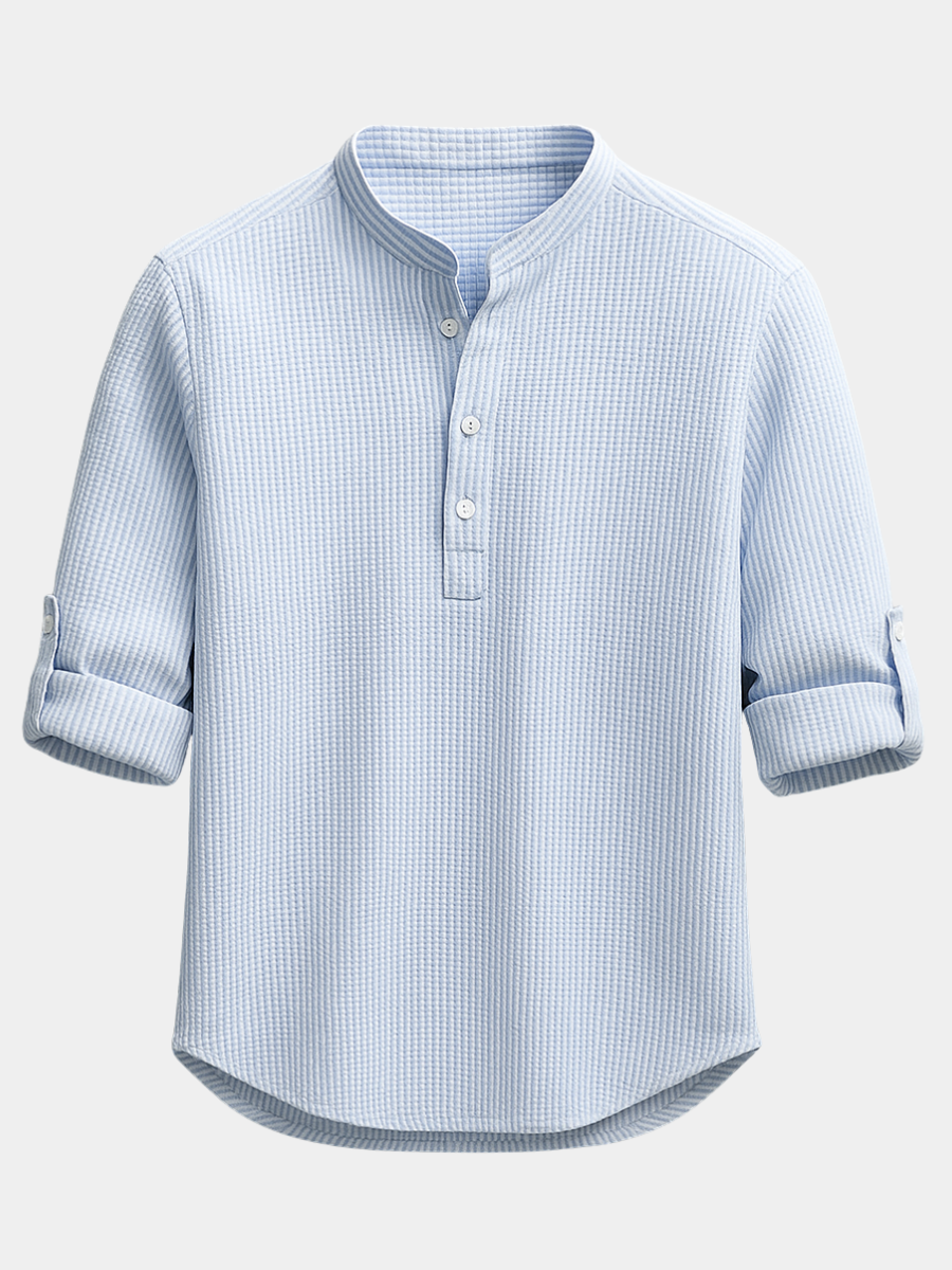 Men's Weave Shirt | Band Collar & Roll Tabs