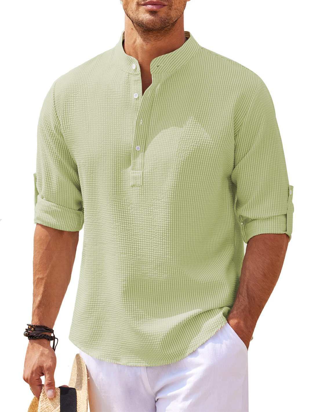 Men's Weave Shirt | Band Collar & Roll Tabs