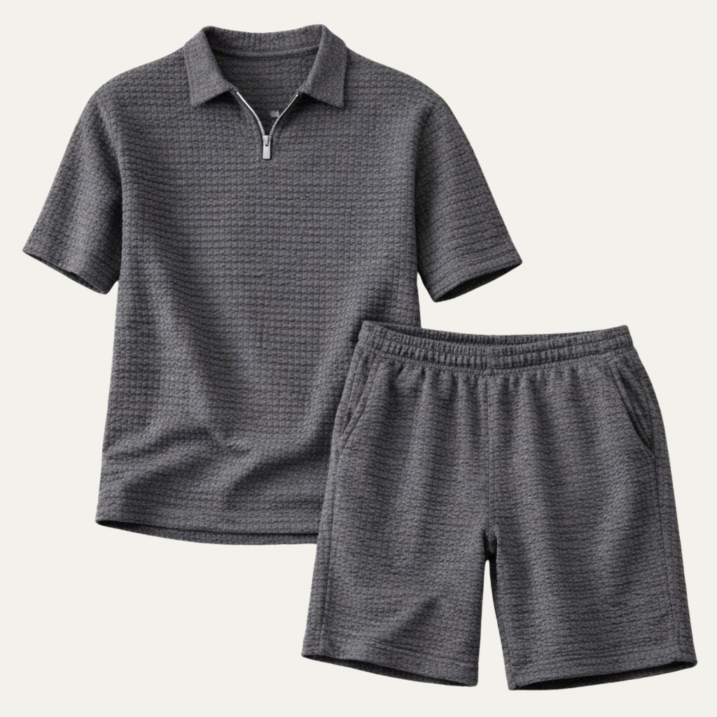 Men's Waffle Knit Polo and Shorts Set | Relaxed Summer Co-Ord