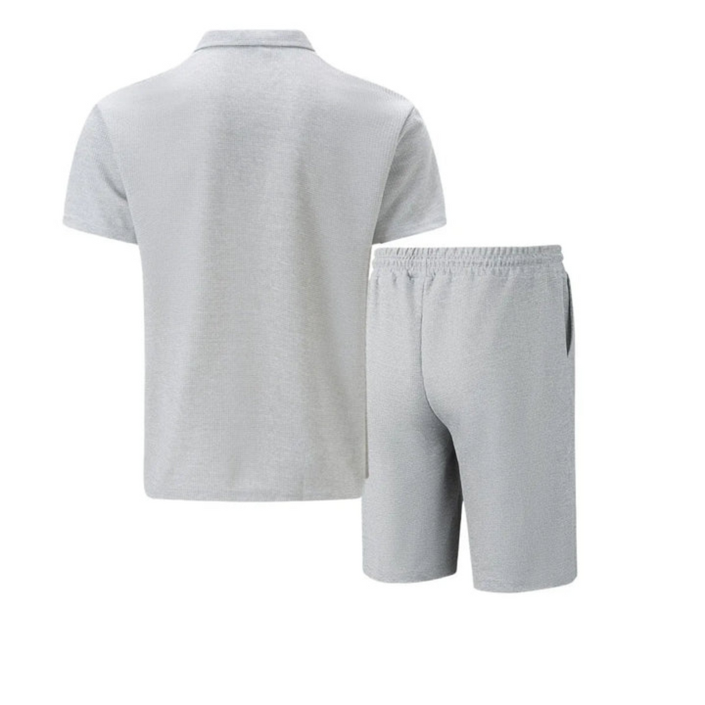 Men's Waffle Knit Polo and Shorts Set | Zip Placket