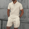 Men's Waffle Knit Polo and Shorts Set | Zip Placket