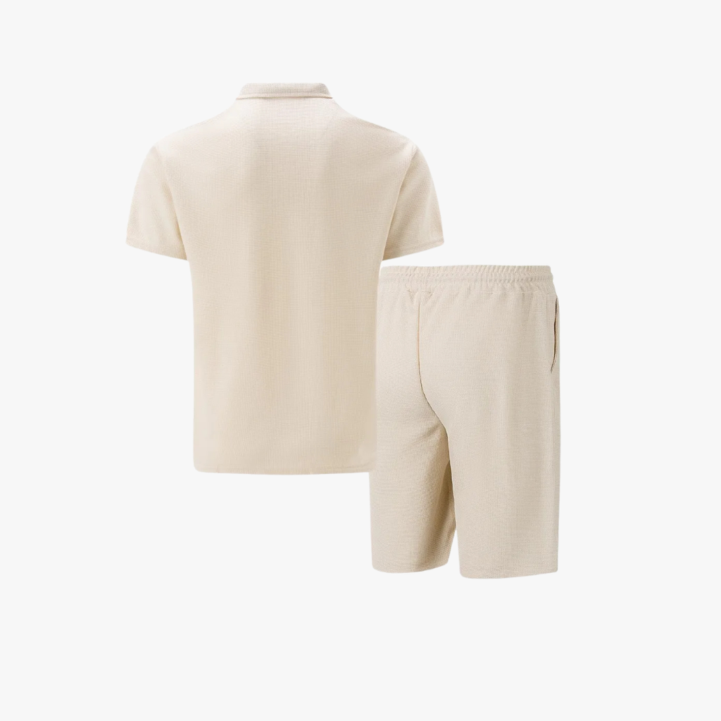 Men's Waffle Knit Polo and Shorts Set | Zip Placket